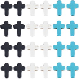 SUNNYCLUE 1 Box 90Pcs Cross Beads Bulk Black White Blue Synthetic Turquoise Pocket Crosses 16x12mm Mini Small Stone Cross Beads Easter Holiday Cross Loose Spacer Beads for Jewelry Making Beading Kits