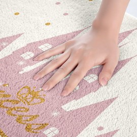 Homewish Girls Princess Bathroom Rug,Cartoon Castle Non Slip Bath Mat Kids Teens Woman,Gold Glitter Dots Lines Shaggy Absorbent Floor Mat Sweet Girly White Pink Bath Indoor Doormat Decor,16"x24"