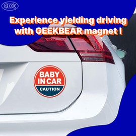 GEEKBEAR Baby in Car Magnet (Red/Navy) - Baby on Board Magnet for Car - No Sticker or Suction Cup - Baby on Board - Baby in Car Sign Sticker Decal - Kids Children on Board Window Bumper Safety Sign