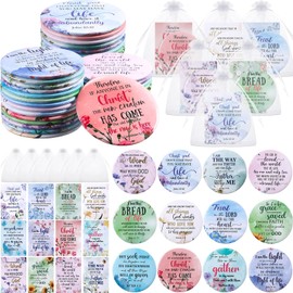 Funnymoom 48 Pcs Christian Gifts for Women Mini Bible Verse Compact Mirror with Card Bag Inspirational Pocket Makeup Mirror Gifts for Mother's Day Church Group Sunday School Volunteers (Flower Color)