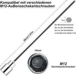 Caravan Crank for Cordless Screwdriver, Extension Crank with 19 mm Nut for Crank Supports Length 30 cm, Cordless Screwdriver Attachment Extension for Crank Supports, Caravans, Caravans