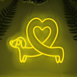 Dog Neon Sign Dimmable Love Dog LED Light Wall Decoration Dachshund Neon Sign for Pet Store Kids Bedroom Party Decoration 17 * 13 Inch