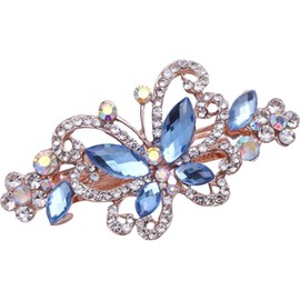 Crystal Wedding Hair Clip Barrette Blue Rhinestone Butterfly Hair Barrette Bridal Headpieces Decorative Headwear Crystal Hair Clip Bride Hair Accessories for Women and Girls (Blue, One size)
