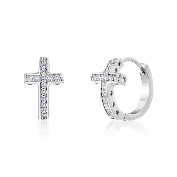 Mia Sarine 1/7 Cttw Cubic Zirconia Curved Cross Hoop Earrings