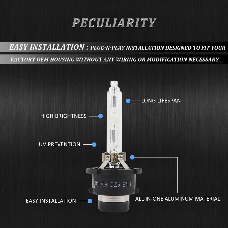 D2S Xenon HID Headlight Bulbs 6000K Cool White 35W Compatible