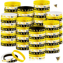 Poen 120 Pcs Bee Silicone Bracelets Bulk Assorted Color Honeybee Rubber Wristband for Spring Summer Bee Theme Party Favors (Cute Style)