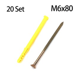 20 Set Screws and Anchors Set M4x80 Screw with 6x80 Plastic Expander Anchor Screw Hole Fillers and Screws Galvanized Plated for Drywall Hollow Wall Concrete Ceiling Tile Wood (Φ6-80mm,20set,M4 x 80)