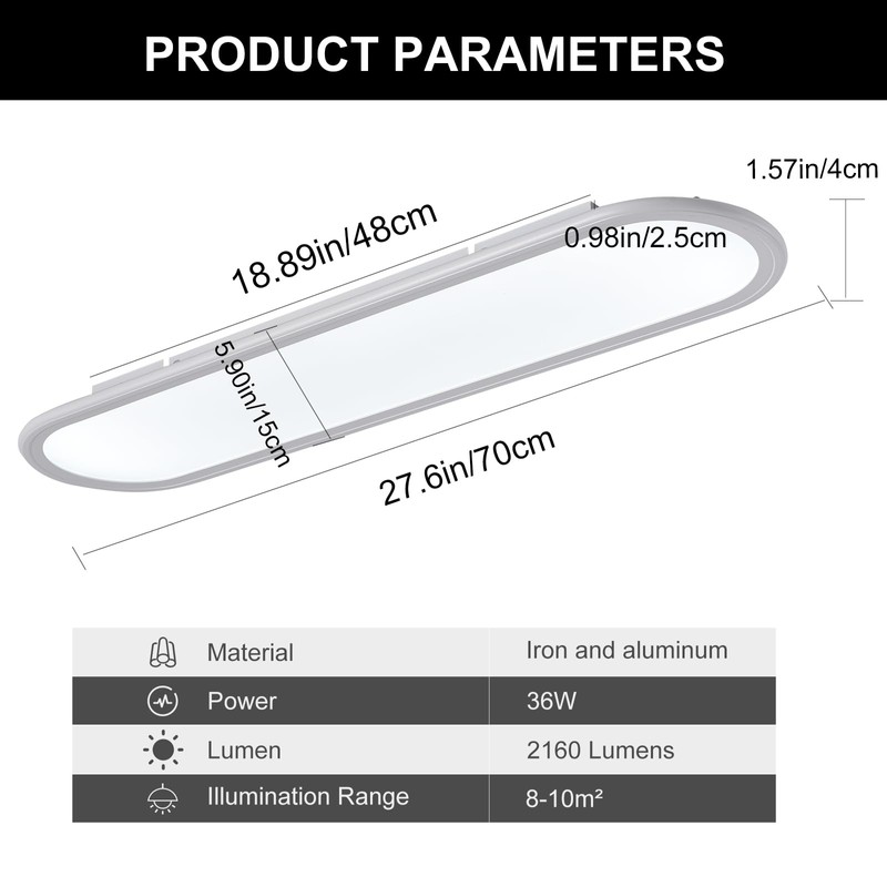Ganeed 27.6 Inch LED Ceiling Light,Full Spectrum Linear Ceiling Lamps,6500K