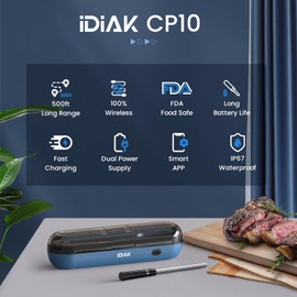 Wireless Meat Thermometer for Grilling and Smoking, CP10 New Gen 500FT Meat Probe Thermometers, Dual Sensor, Dual Alarm, Smart Food Thermometer Probe for BBQ, Oven, Grill, Smoker, Sous Vide - Blue