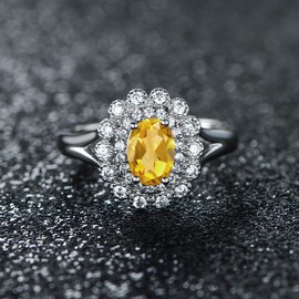 Classic Adjustable Silver Ring Women's 925 Sterling Silver Ring Opening Princess Diana Kate Ring Design with Birthstone for Women/Party/Anniversary/Birthday/Engagement, stone, Citrine