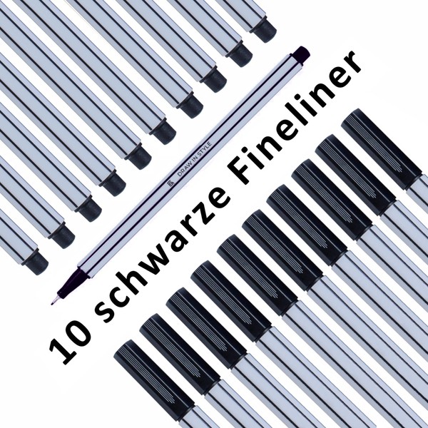 DRAW IN STYLE Fineliner Schwarz - 10er Pack - mit