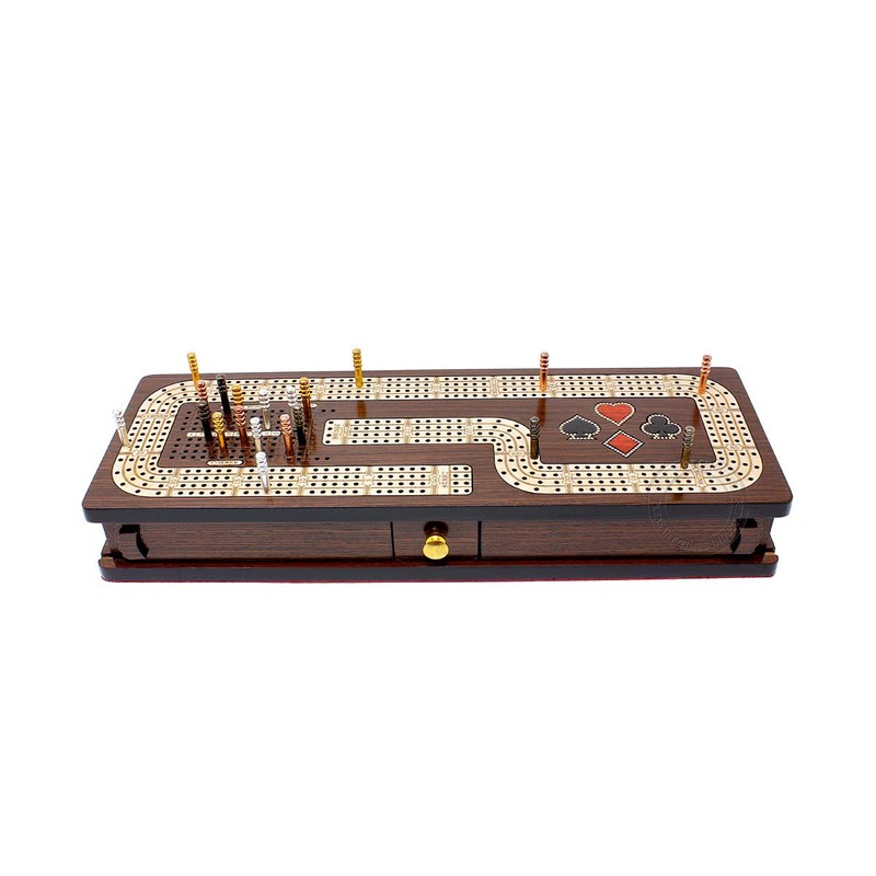 House of Cribbage - Continuous Cribbage Board/Box Inlaid in Wenge