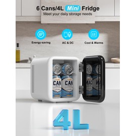 CROWNFUL Mini Fridge, 4 Liter/6 Cans Portable Skincare Fridge, AC/12V DC Cooler and Warmer Personal Refrigerator for Bedroom, Car, Dorm, Office, Food, ETL Listed Black