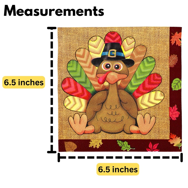 Iconikal Paper Disposable Party Napkins, Dinner Size, Thanksgiving Silly Turkey,