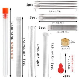 34 Pcs Hand Sewing Needles Set Long Sewing Needles Big Eye Stitching Needles Sharp Upholstery Needles with Thimble Threader and Storage Tube for Quilting Darning and Doll Making