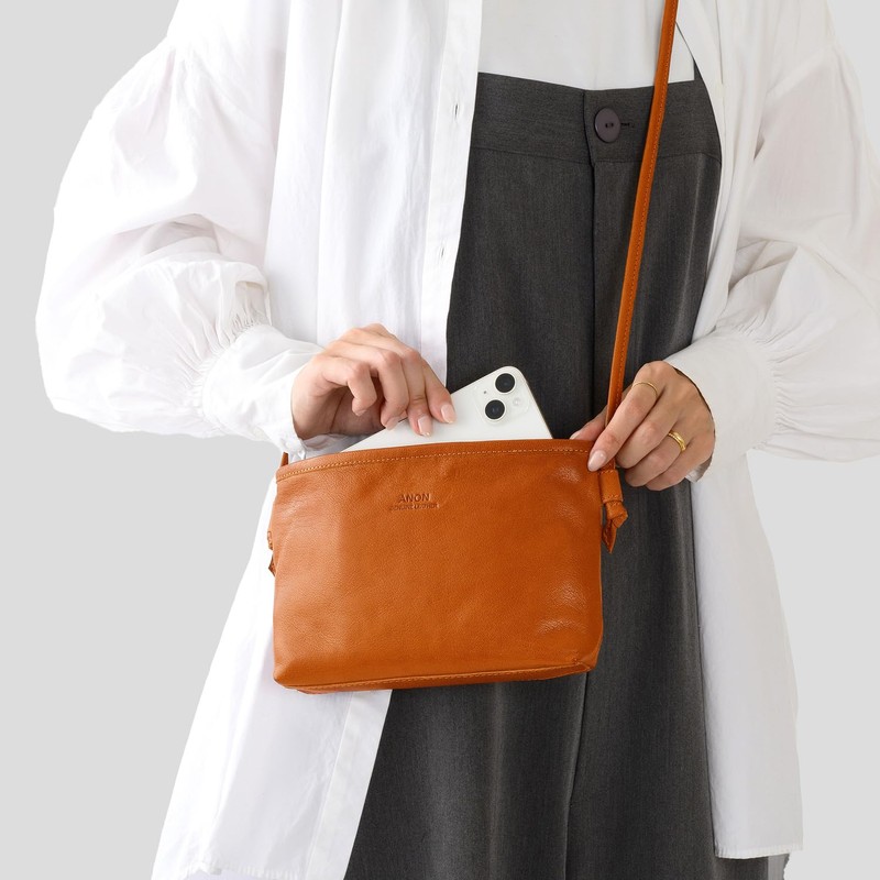 [ANON] Anon SL-G-1729 Goat Leather Horizontal Shoulder Bag (Women's, Cross-body