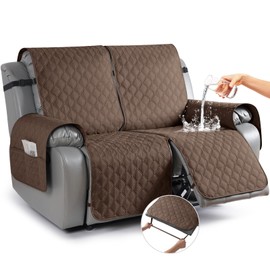 TAOCOCO Waterproof Loveseat Recliner Cover 1-Piece loveseat Covers for Reclining Loveseat with Leg Straps Pocket, Washable Recliner Loveseat Covers Couch Protector for Dogs Kids(2 Seater, Brown)