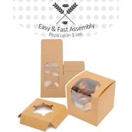 Gcardist Brown Auto Pop-up Cupcake Boxes Individual Cupcake Containers Pack of 15 8.9 x 8.9 x 8.9 cm (15 Boxes + 15 Inserts, 3.5 x 3.5 x 3.5 inches)