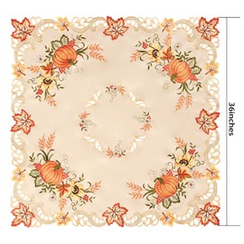 Simhomsen Thanksgiving Holiday Fall Autumn Harvest Pumpkins Small Square Tablecloth, Toppers, Tablecovers for End Table, Tea Table, Coffee Table and Nightstand (34 × 34 Inch)