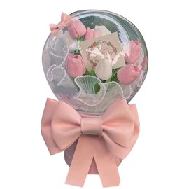 DIY Tulip Bouquet for Girlfriend Handcraft Exquisite Artificial Flowers Bouquets Fake Flowers for Wedding Decoration Pink White Free Size