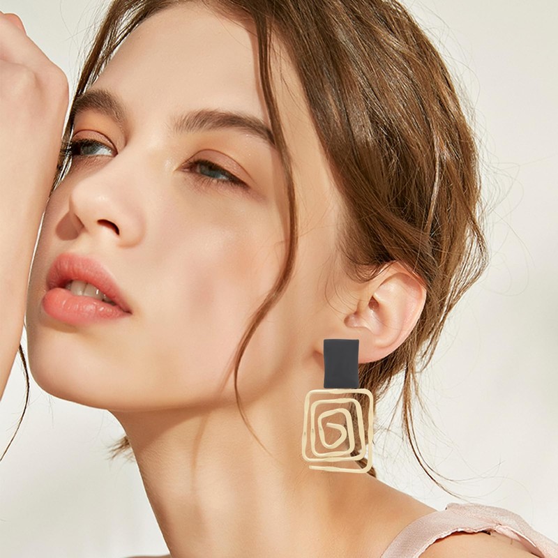 CYV Geometric Square Swirl Wire Spiral Drop Dangle Earrings For