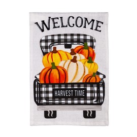 Evergreen Flag Pumpkin Plaid Truck House Burlap Flag