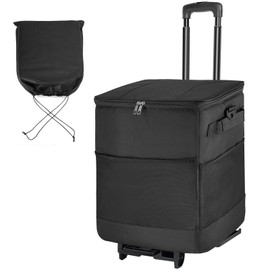ZHJINGYU Collapsible Large Rolling Cooler 40L, Insulated Soft Cooler Bag Black with Wheels and Handle,Lightweight Cooler on Wheels,Black Small Folding Cart for Camping, Beach, Picnics