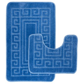 Greek Bath Mat 2 Pcs Set Non-Slip Bath Rug Toilet Mat Washable Bathroom Mats Rugs Absorbent Soft Rug for Bathtub Bathroom Includes 1 Bath Mat (50 X 80cm) And 1 Pedestal Mat (50 X 40cm) (BLUE)