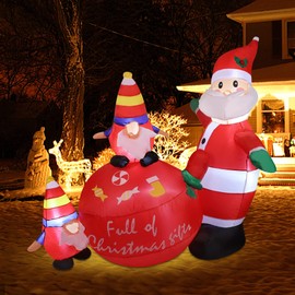 DR.DUDU 6 FT Christmas Inflatable Santa with Gnomes Blow up Decorations, Inflatables Santa Claus Holding Gifts Bag, Perfect for Garden Lawn Yard Outdoor Indoor Holiday Decor