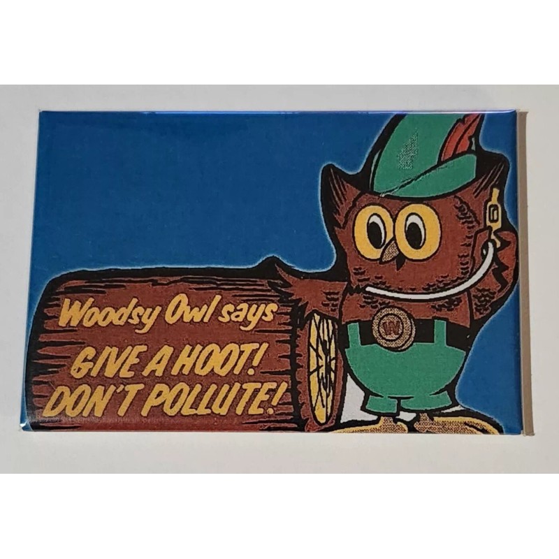 Woodsy Owl Don't Pollute Commercial Refrigerator Magnet 2" X 3"