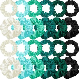 24 Pieces Satin Hair Scrunchies Silk Elastic Hair Bands Skinny Hair Ties Ropes Ponytail Holder for Women Girls Hair Accessories Decorations (Fresh Colors, Plain Pattern)