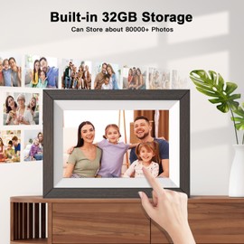 Digital Picture Frame 10.1" Wood -Smart-Photo-Frame - 32GB WiFi Frame 1280 * 800 IPS Touch Screen, Auto-Rotate, Motion Sensor, Share Photo Video Via App Email,Unlimited Cloud Storage, Gift for Mother