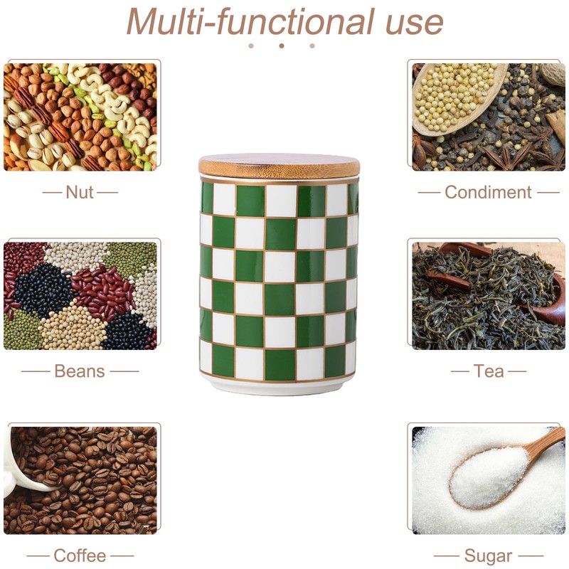 XYQXYQ Kitchen Countertop Ceramic Checkered Canisters,Black And White Food Storage