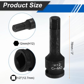 HARFINGTON 1/2" Drive Impact Hex Bit Socket 12mm Metric CR-MO Steel 6-Point Sockets with Cotter Pin for Power Drill Drivers Adapter