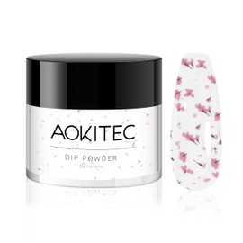 Aokitec Clear Dip Powder with Pink Dried Flowers, Nail Dipping Powder for Nail Starter Professional Nail Art Salon Home DIY Decoration Nail Powder, No Needed Nail Lamp