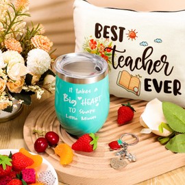 Baderke 12 Pcs Teacher Appreciation Gift Set 4 Teacher Tumbler 4 Makeup Bags 4 Keychains Graduation Gift for Women(Fresh Style)