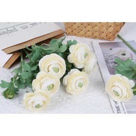 IPOPU Cream White Ranunculus Artificial Flowers 8PCS Silk Ranunculus Flowers Faux Ranunculus Flowers for Wedding Bouquets Centerpiece Floral Party Home Office Decor (Cream White)