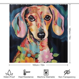 KUYT 4 Pcs Bathroom Shower Curtain Set,Bathroom Sets with Rugs (Bath Mat,U Shape and Toilet Lid Cover Mat), Dachshund Dog Bathroom Decor Set