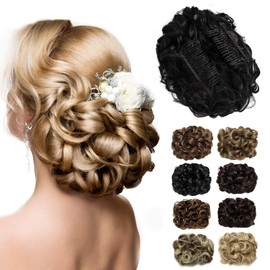 Luxiremi Hairpiece Bun Scrunchie Updo Curly Natural Black Thick Hair Bun Hair Extension Combs in Bun Hairpiece for Women Ladies