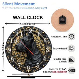 Lancholy 10-Inch Silent Wooden Wall Clock, Black Dog Clock Gold Ornate Frame ” Silent Non-Ticking Clock, Battery Operated (AA Batteries Not Included), Artistic Home Decor