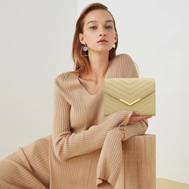 KKXIU Women Formal Vegan Leather Evening Envelope Clutch Purses and Handbags for Party Wedding Prom Bridal, A-light Yellow