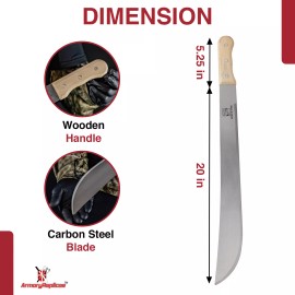 Armory Replicas Hunting & Camping Machete | Carbon Steel Blade with Ergonomic Grip, Full Tang - CAMPSITE LONG FULL TANG WOOD HANDLE