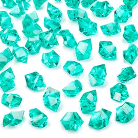 DomeStar Teal Fake Crushed Ice Rocks, 150 PCS Fake Diamonds Plastic Ice Cubes Acrylic Clear Ice Rock Diamond Crystals Fake Ice Cubes Gems for Home Decoration Wedding Display Vase Fillers