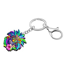 DOWAY Acrylic Novelty Tiki Mask Keychain Polynesian Decor Hawaiian Accessories Tiki Gifts for Women Purse Bag Charm Key Chain (Multicolor)