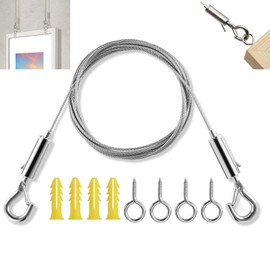 Wire Rope Trellis Set, 5 m Stainless Steel Wire Rope, Wire Rope with 2 Hooks and 4 Screws, Adjustable Steel Rope Rope Hanging, Curtain Wire Rope, Picture Hanging Rope, for Curtains, Pictures, Lamp
