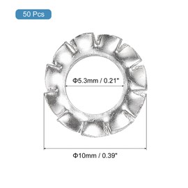 uxcell M5 50Pcs External Tooth Washers, 304 Stainless Steel Tooth Locking Ring Washers Quick Speed Star Nut Locking Fastener Fastener, Silver