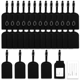 30 Pieces PU Leather Luggage Bag Case Tags PU Leather Name ID Labels Privacy Luggage Labels for Travel Bag Suitcase (Black)