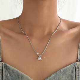 TseenYi Cubic Zirconia Necklace Silver Box Chain Necklace Crystal Pendant Necklace Roubd CZ Pendant Neckalce Sparkly Rhinestone Bridal Necklace Chain Jewelry for Women and Girls