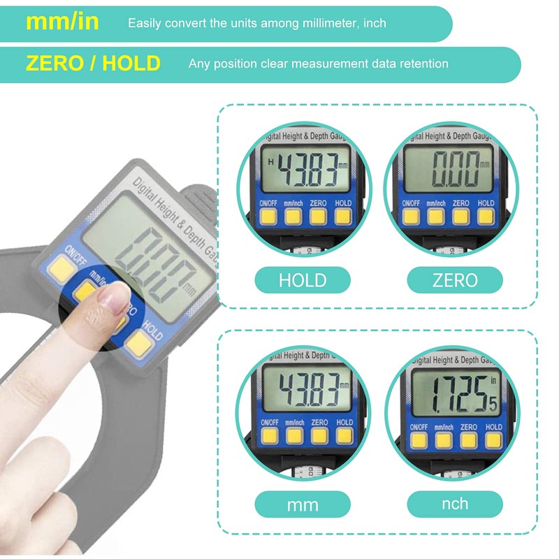 RUIZHI Digital Depth Gauge Altimeter 0-85 mm Profile Depth Gauge