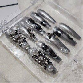 [Handmade nail tip] Silver ballet core ver.1 - Oval / [수제네일팁] 실버 발레코어 ver.1 - 오발